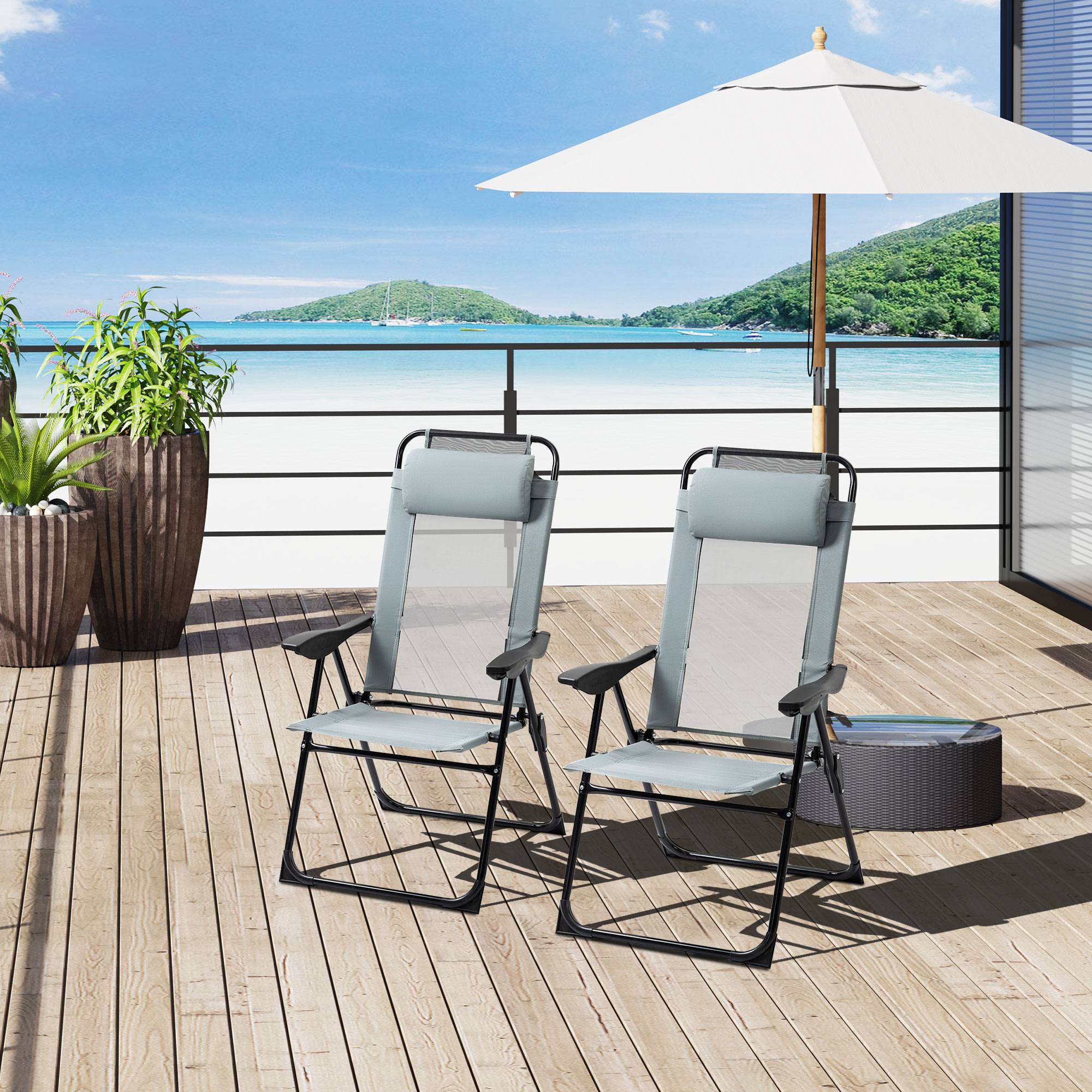 Lot de 2 chaises de jardin pliantes acier terrasse dossier inclinable gris - ComfortXL Outdoor Living