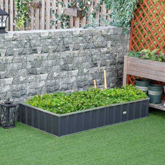 Jardinière Surélevée en Acier 174 x 90 x 30 cm avec Gants, Bac Rectangulaire pour Plantes et Fleurs, Terrasse/Balcon, Gris - Image 4