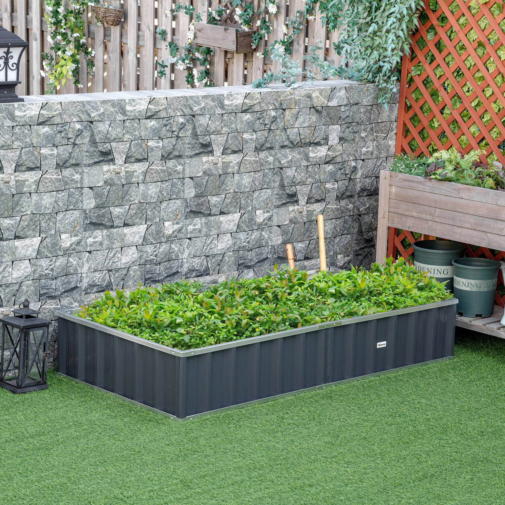 Jardinière Surélevée en Acier 174 x 90 x 30 cm avec Gants, Bac Rectangulaire pour Plantes et Fleurs, Terrasse/Balcon, Gris - Image 4