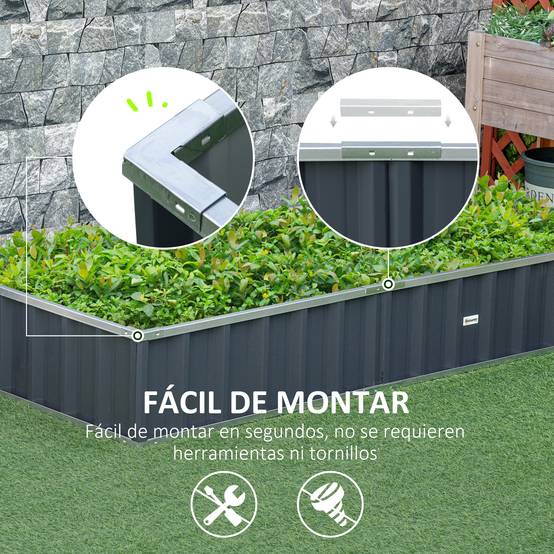 Jardinière Surélevée en Acier 174 x 90 x 30 cm avec Gants, Bac Rectangulaire pour Plantes et Fleurs, Terrasse/Balcon, Gris - Image 7