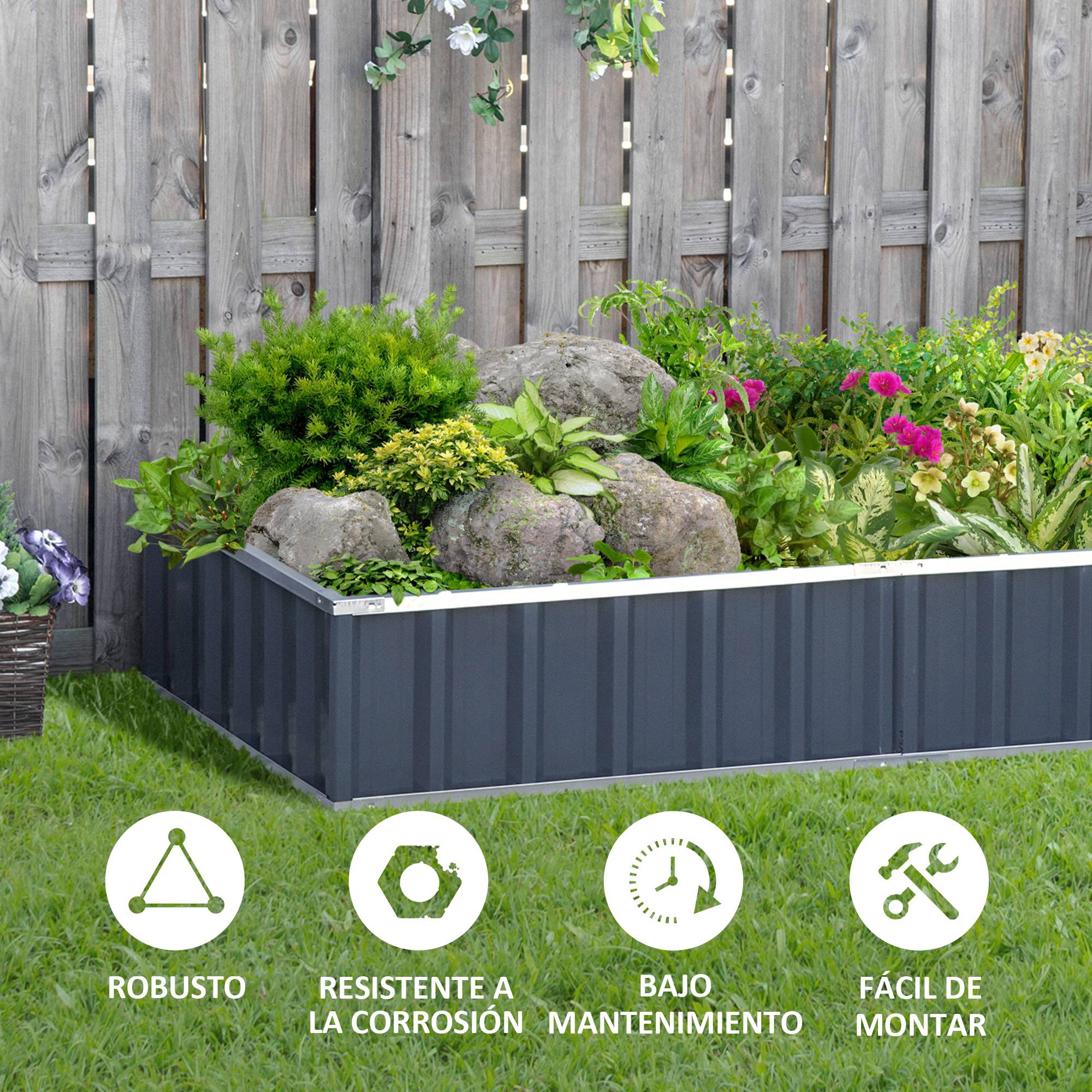 Jardinière Surélevée en Acier 174 x 90 x 30 cm avec Gants, Bac Rectangulaire pour Plantes et Fleurs, Terrasse/Balcon, Gris - Image 9