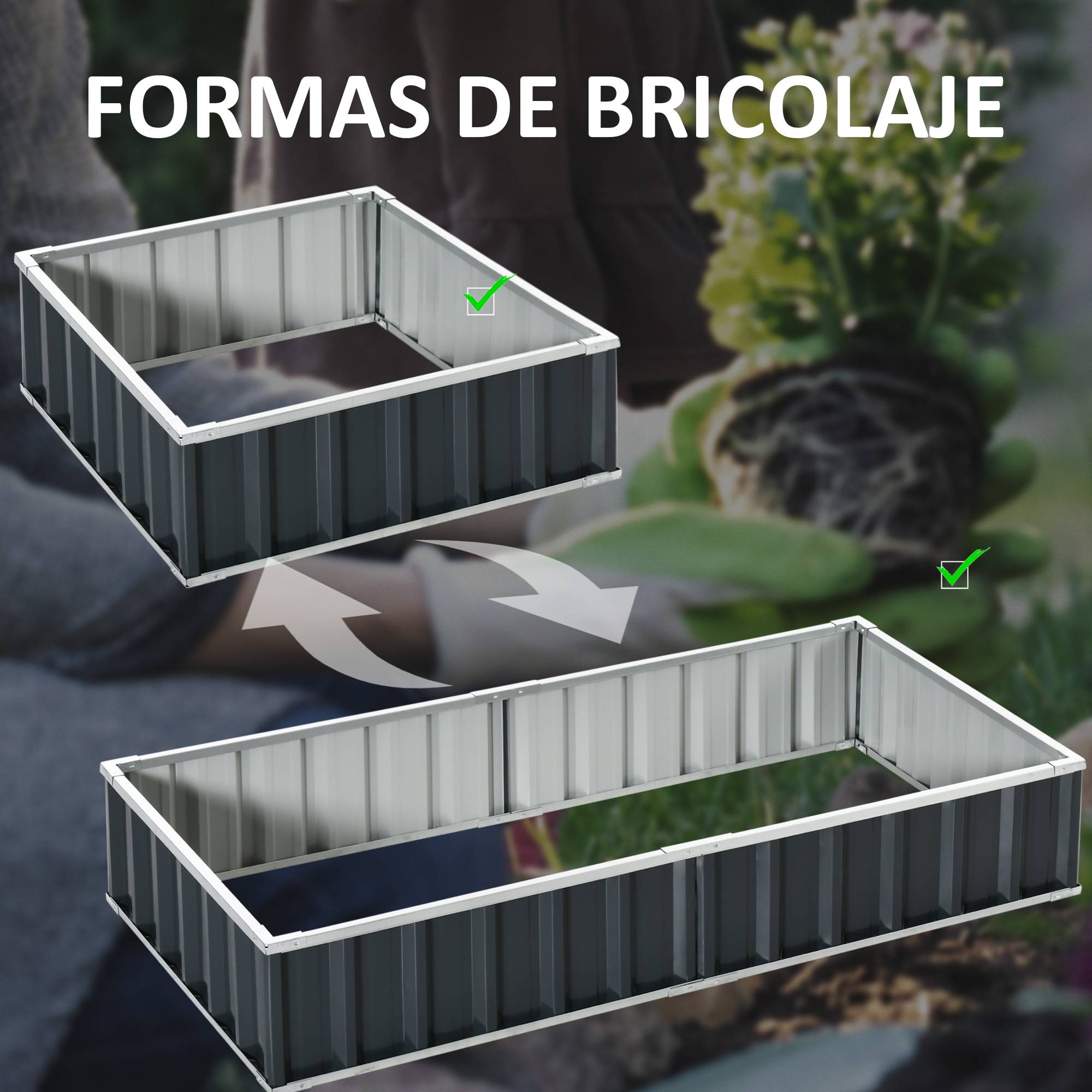 Jardinière Surélevée en Acier 174 x 90 x 30 cm avec Gants, Bac Rectangulaire pour Plantes et Fleurs, Terrasse/Balcon, Gris - Image 8