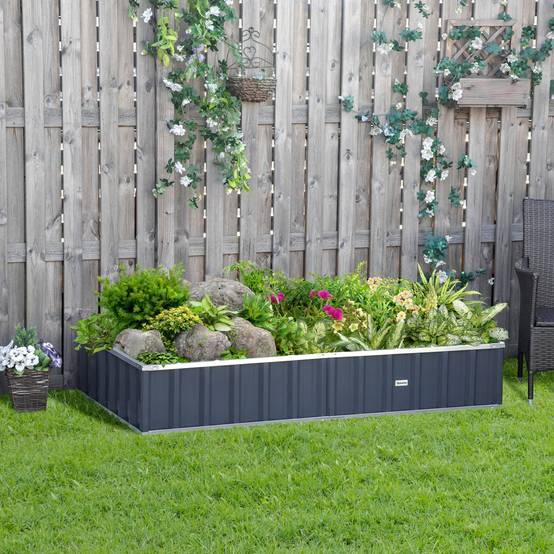 Jardinière Surélevée en Acier 174 x 90 x 30 cm avec Gants, Bac Rectangulaire pour Plantes et Fleurs, Terrasse/Balcon, Gris - Image 3