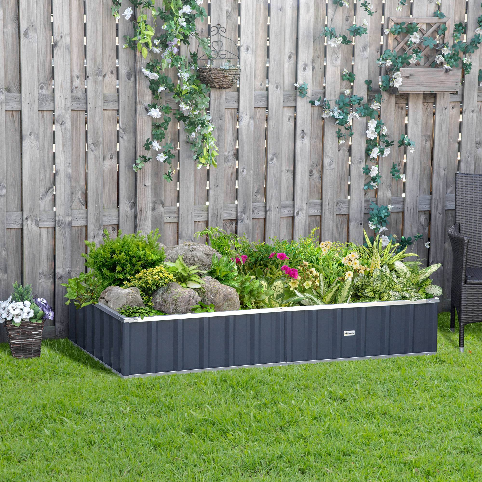Jardinière Surélevée en Acier 174 x 90 x 30 cm avec Gants, Bac Rectangulaire pour Plantes et Fleurs, Terrasse/Balcon, Gris - Image 3