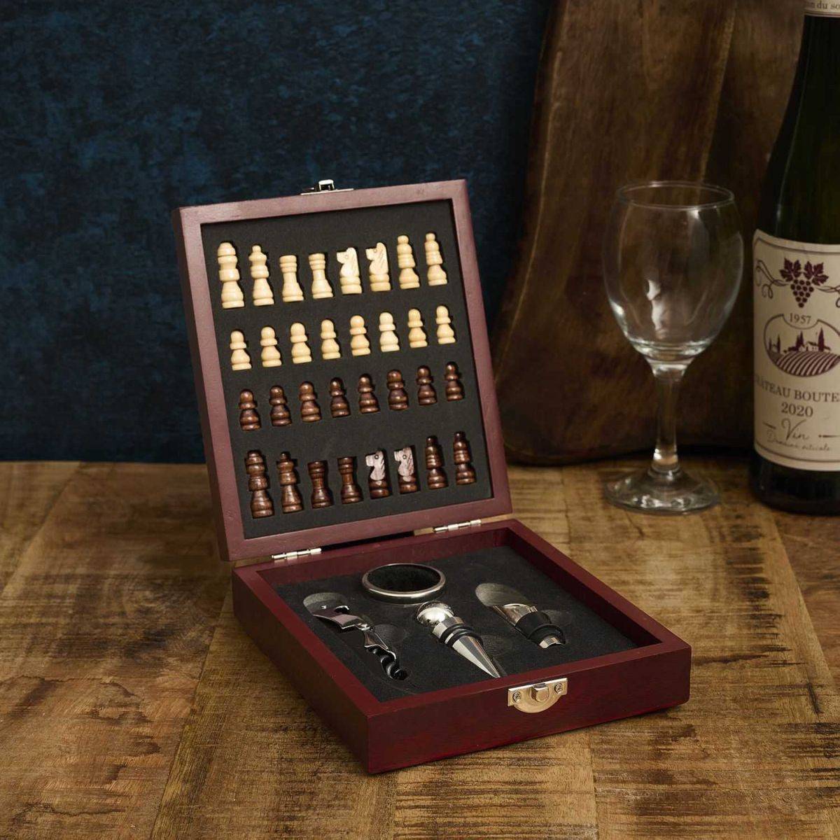 Cook Concept - Coffret de Vin 4 Pièces "Jeu d'échecs" 16cm Marron - Image 9