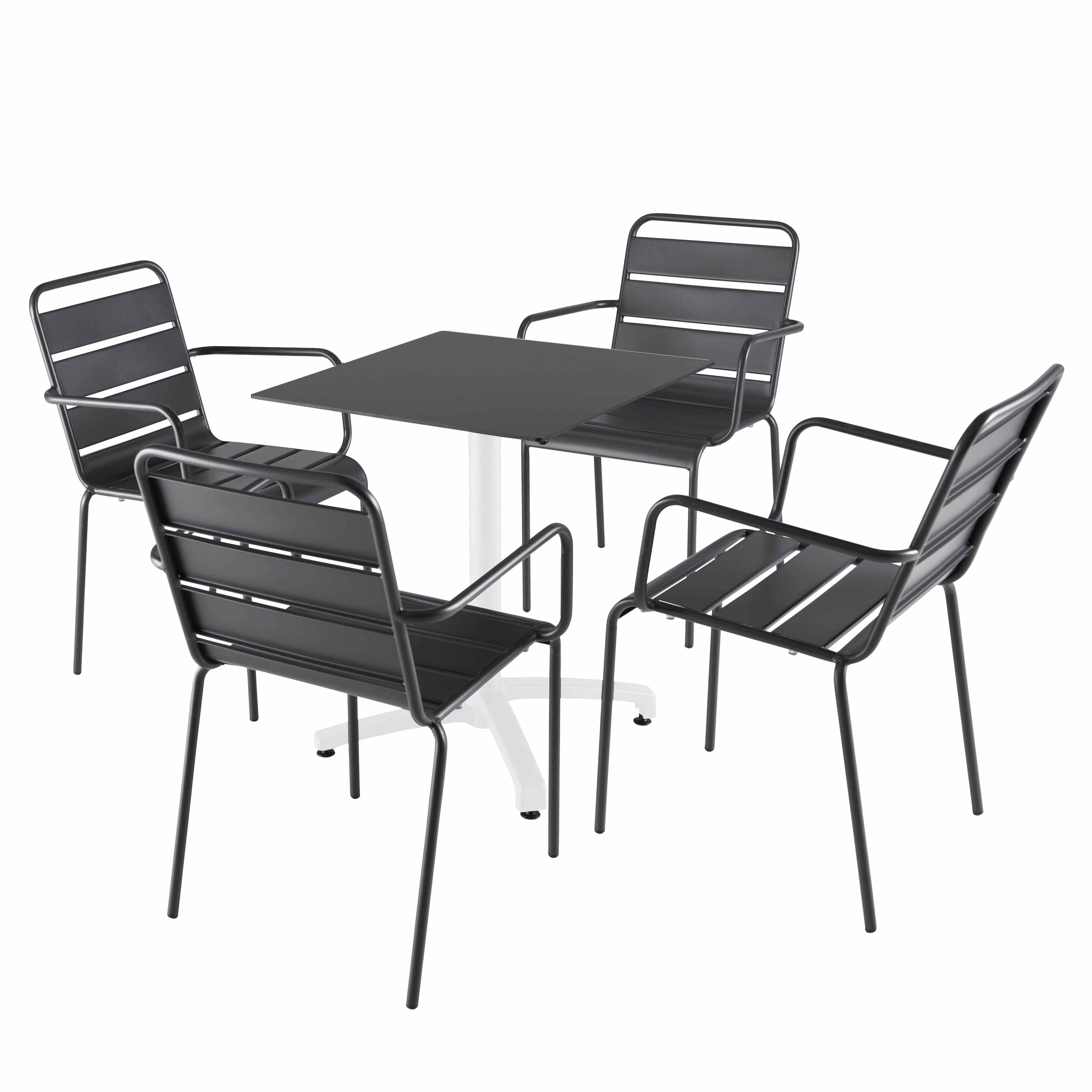 Oviala - Ensemble table 60 cm noir et 4 chaises en métal gris - Oviala - Image 1