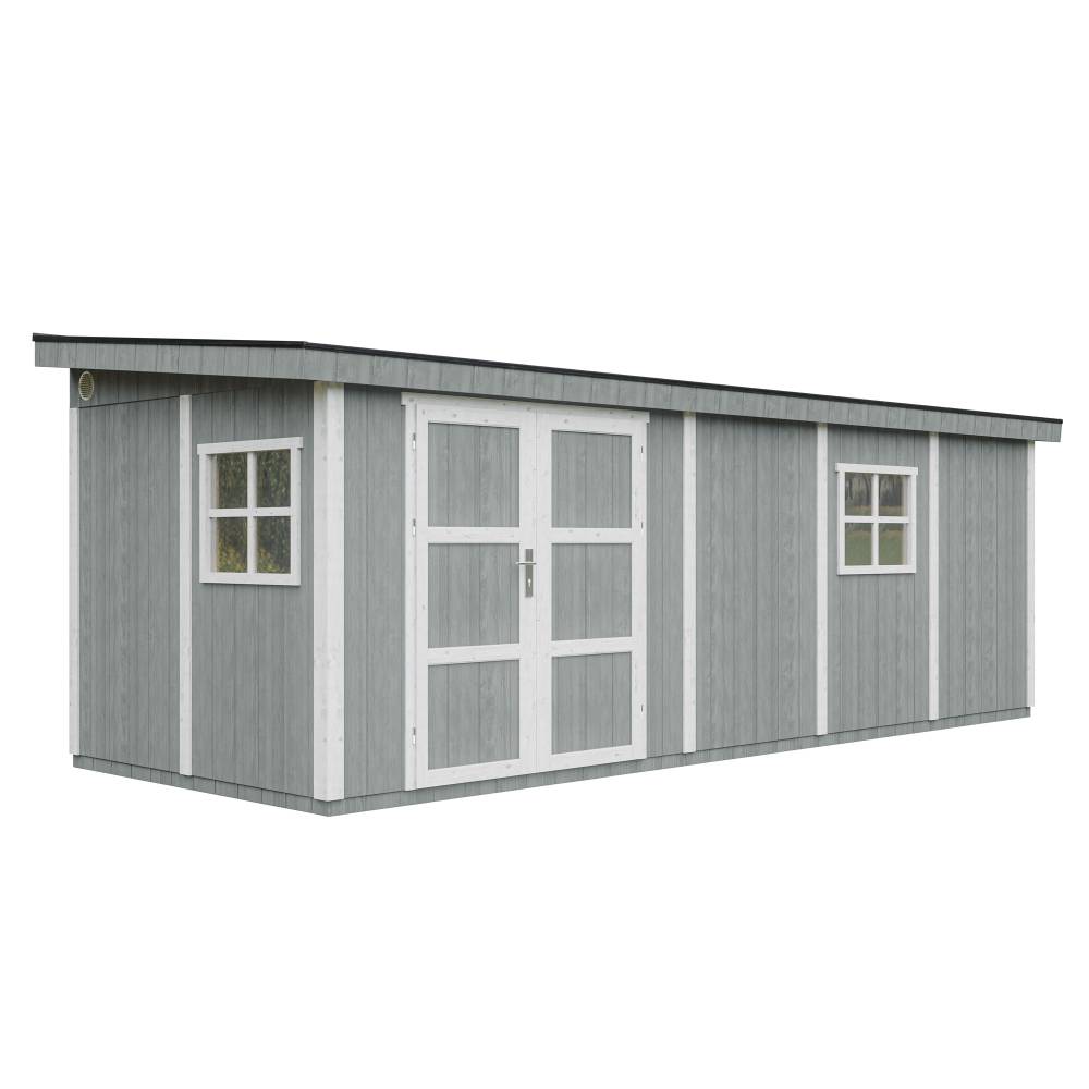 Timbela - Abri de Jardin Qualité Premium 14,30 m² / H231x248x648 cm avec plancher e paroi latérale - Timbela M941-CAVERN STEEL - Image 1