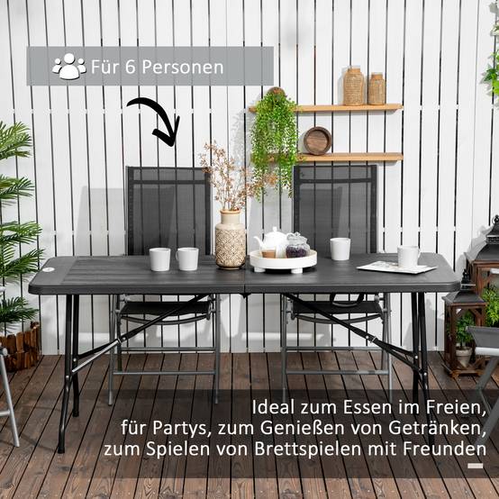 Table d'extérieur, table de jardin, pour 6 personnes, pliable, aspect bois, gris foncé, 180 x 75,5 x 73 cm - Image 6