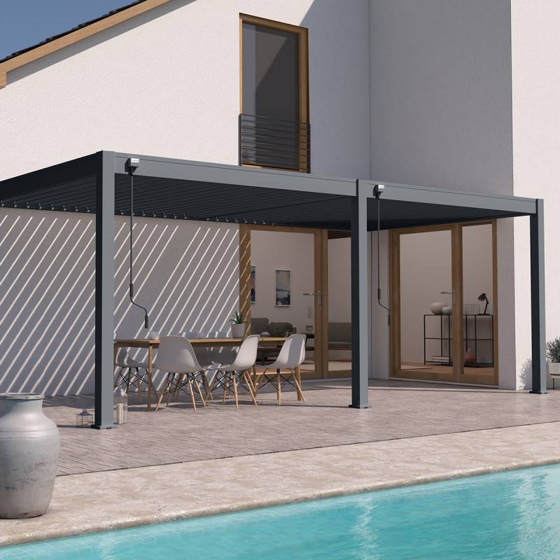 Ombrea - Pergola bioclimatique Ombréa adossée VS 3x6M Anthracite + 2 stores - Image 2