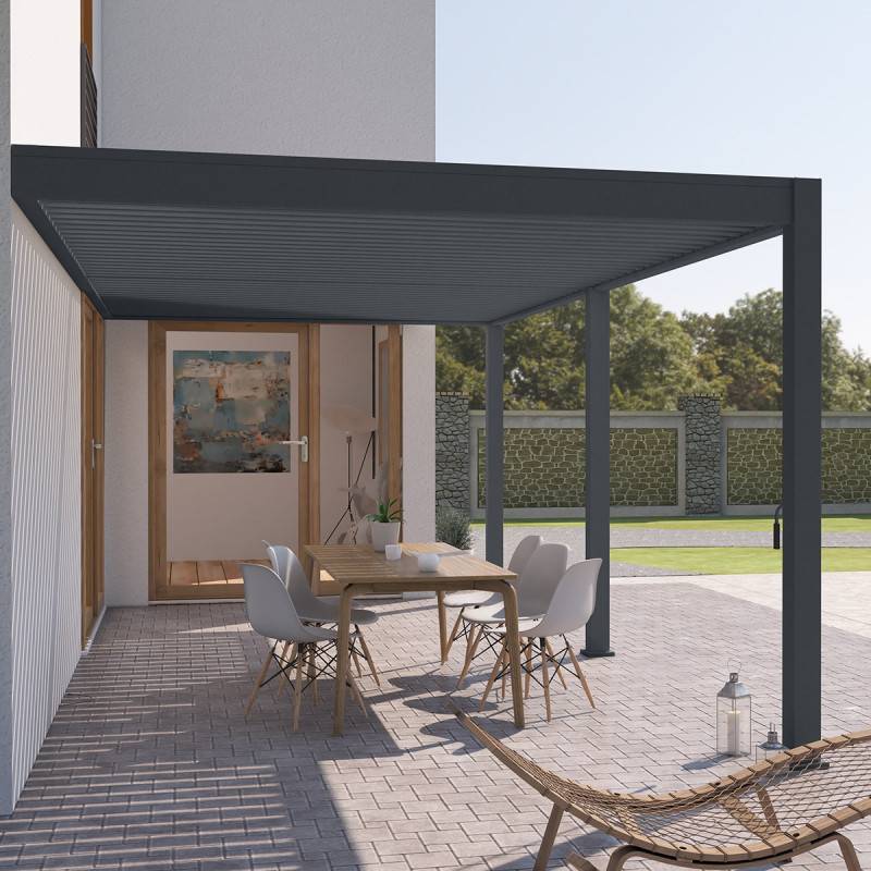 Ombrea - Pergola bioclimatique Ombréa adossée VS 3x6M Anthracite + 2 stores - Image 3