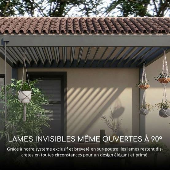 Ombrea - Pergola bioclimatique Ombréa adossée VS 3x6M Anthracite + 2 stores - Image 9