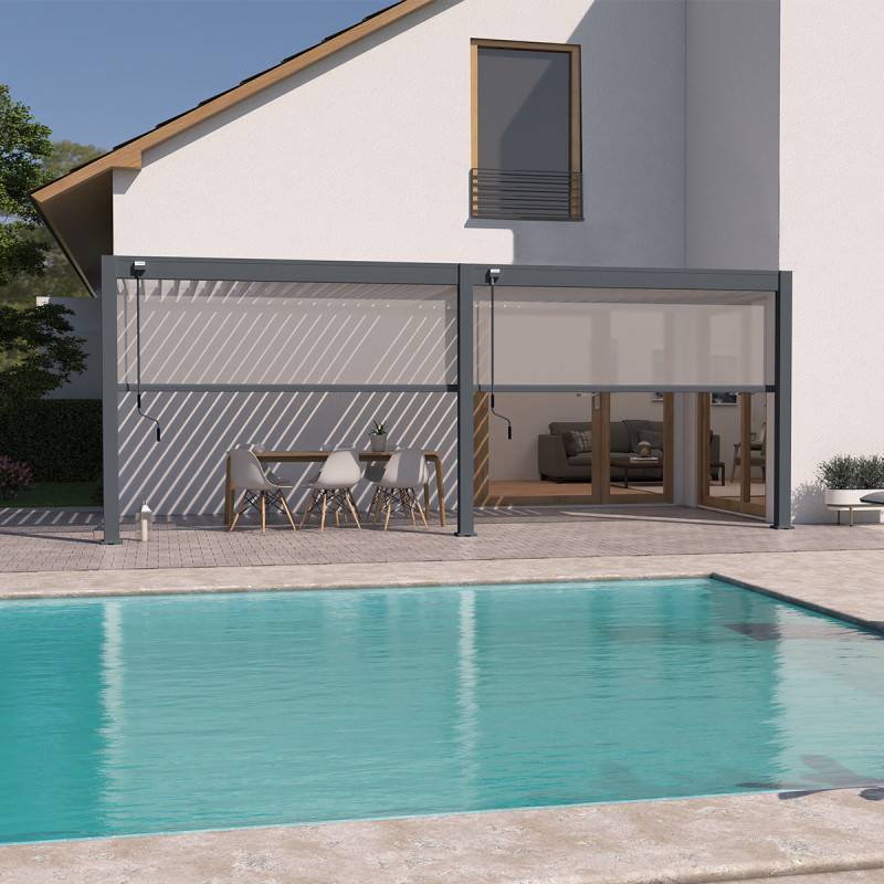 Ombrea - Pergola bioclimatique Ombréa adossée VS 3x6M Anthracite + 2 stores - Image 1