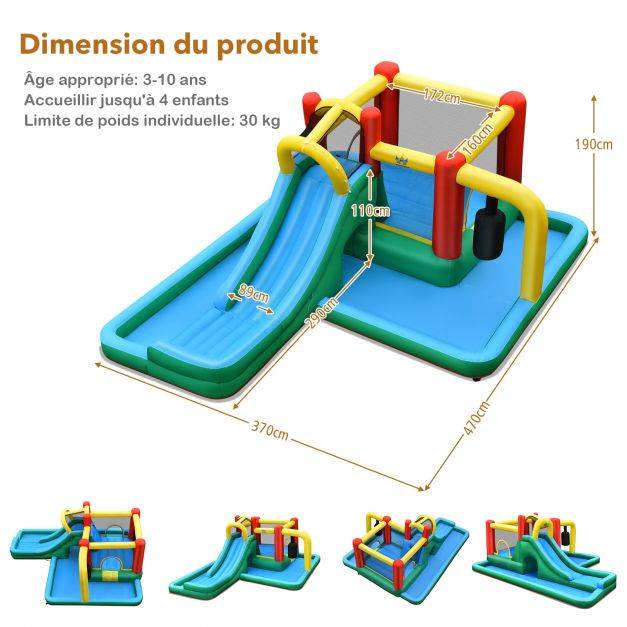 Helloshop26 - Toboggan gonflable avec mur d’escalade pataugeoire tunnel 470x370x190cm pour enfant de 3-10 ans gonfleur non inclus - Image 3