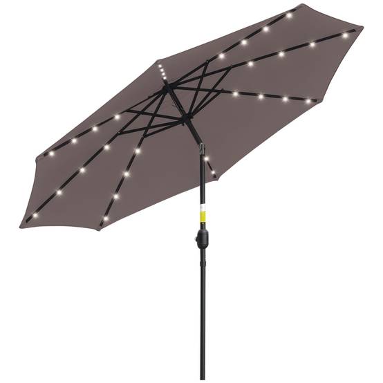 Parasol de jardin inclinable Ø265 cm avec 32 LED solaires et manivelle, gris - Image 1