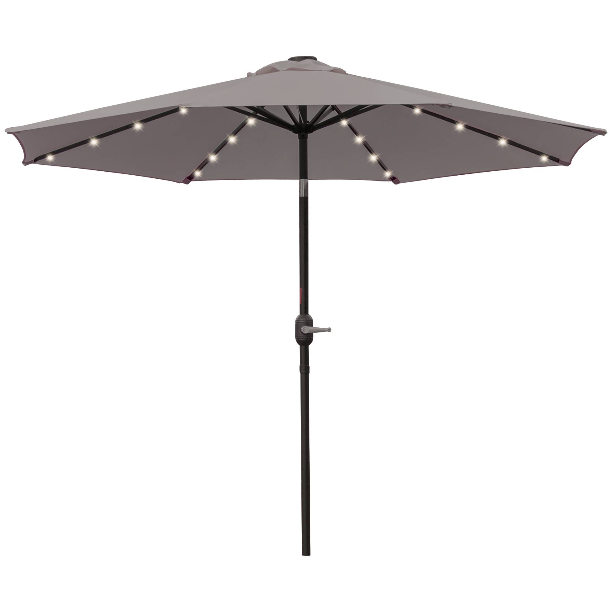 Parasol de jardin inclinable Ø265 cm avec 32 LED solaires et manivelle, gris - Image 2
