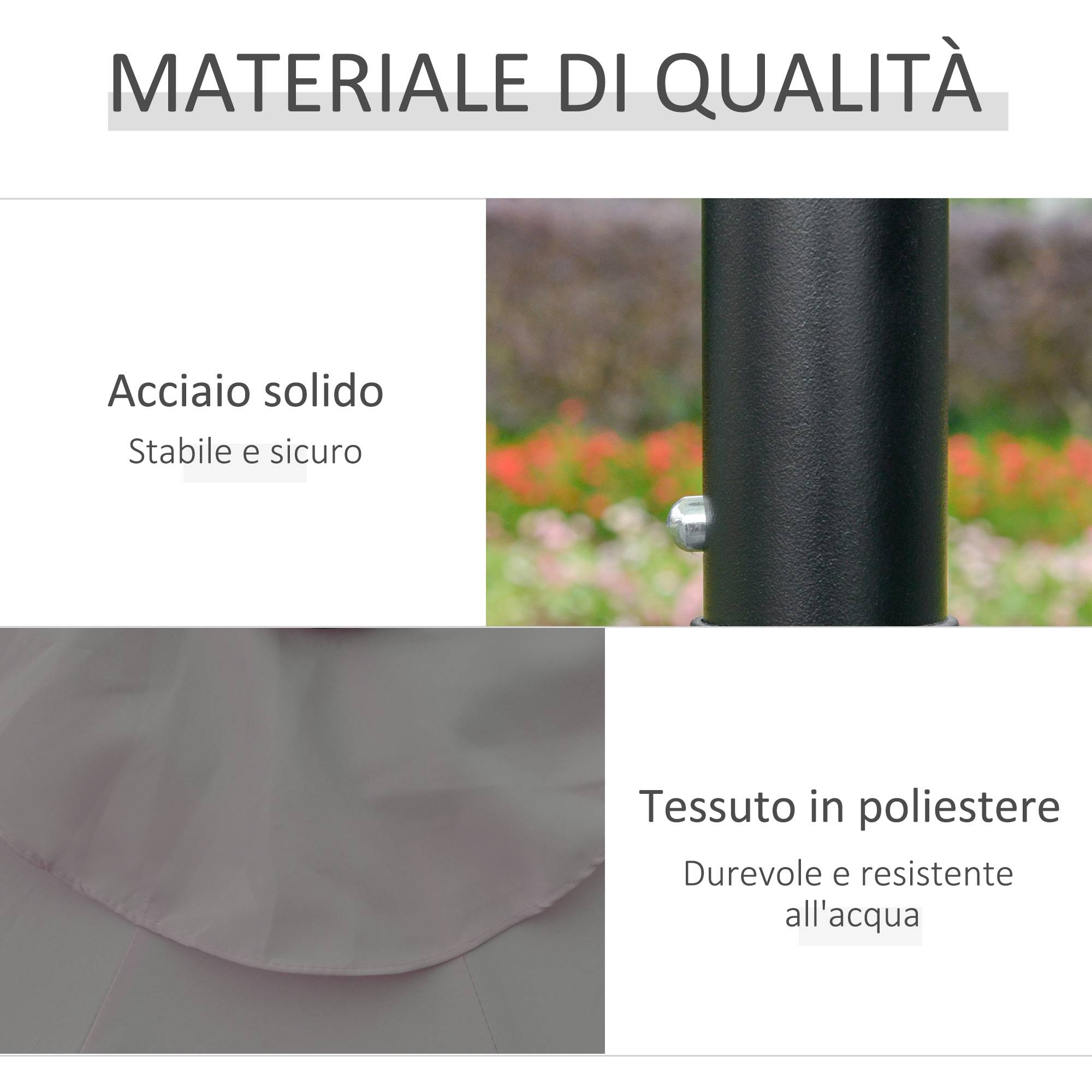 Parasol de jardin inclinable Ø265 cm avec 32 LED solaires et manivelle, gris - Image 8