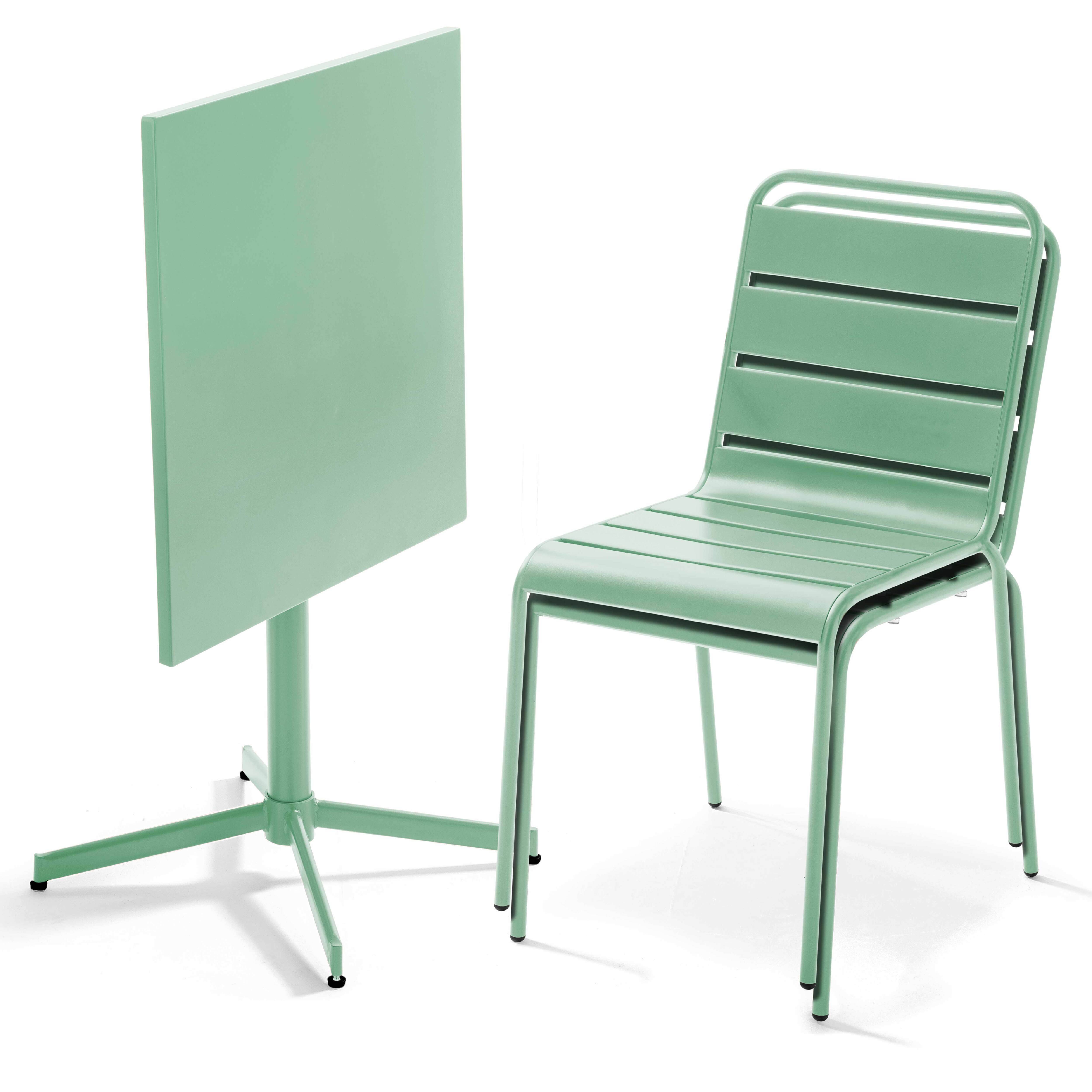Oviala - Ensemble table de jardin carrée et 2 chaises métal vert sauge Palavas - Oviala - Image 2