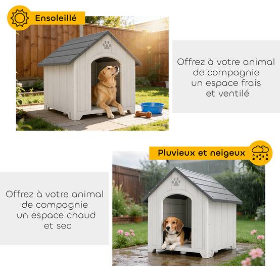 ComfortXL - Niche pour chien extérieure en polypropylène gris clair 88 x 79 x 89 cm avec plancher surélevé et ventilation - Image 6