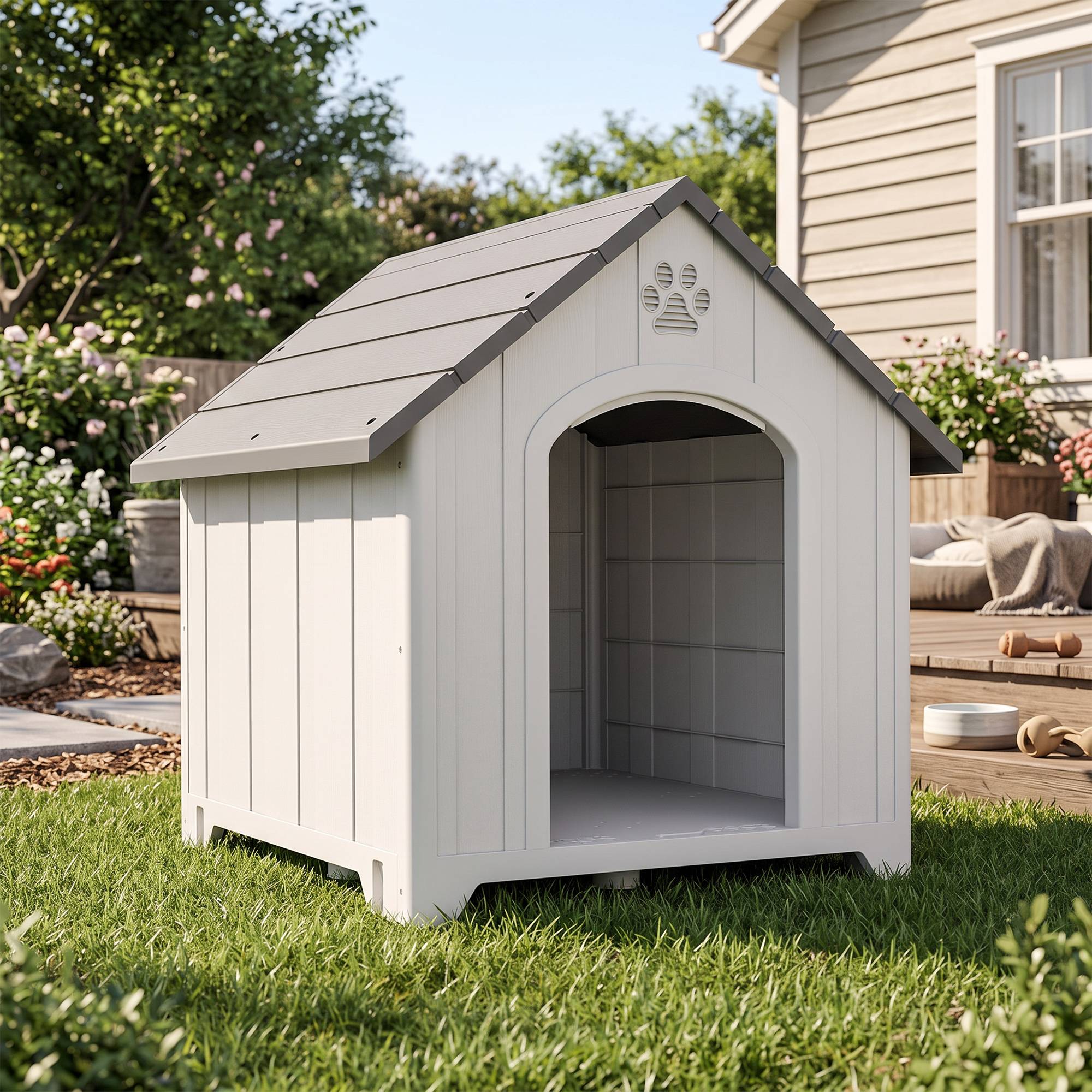 ComfortXL - Niche pour chien extérieure en polypropylène gris clair 88 x 79 x 89 cm avec plancher surélevé et ventilation - Image 9