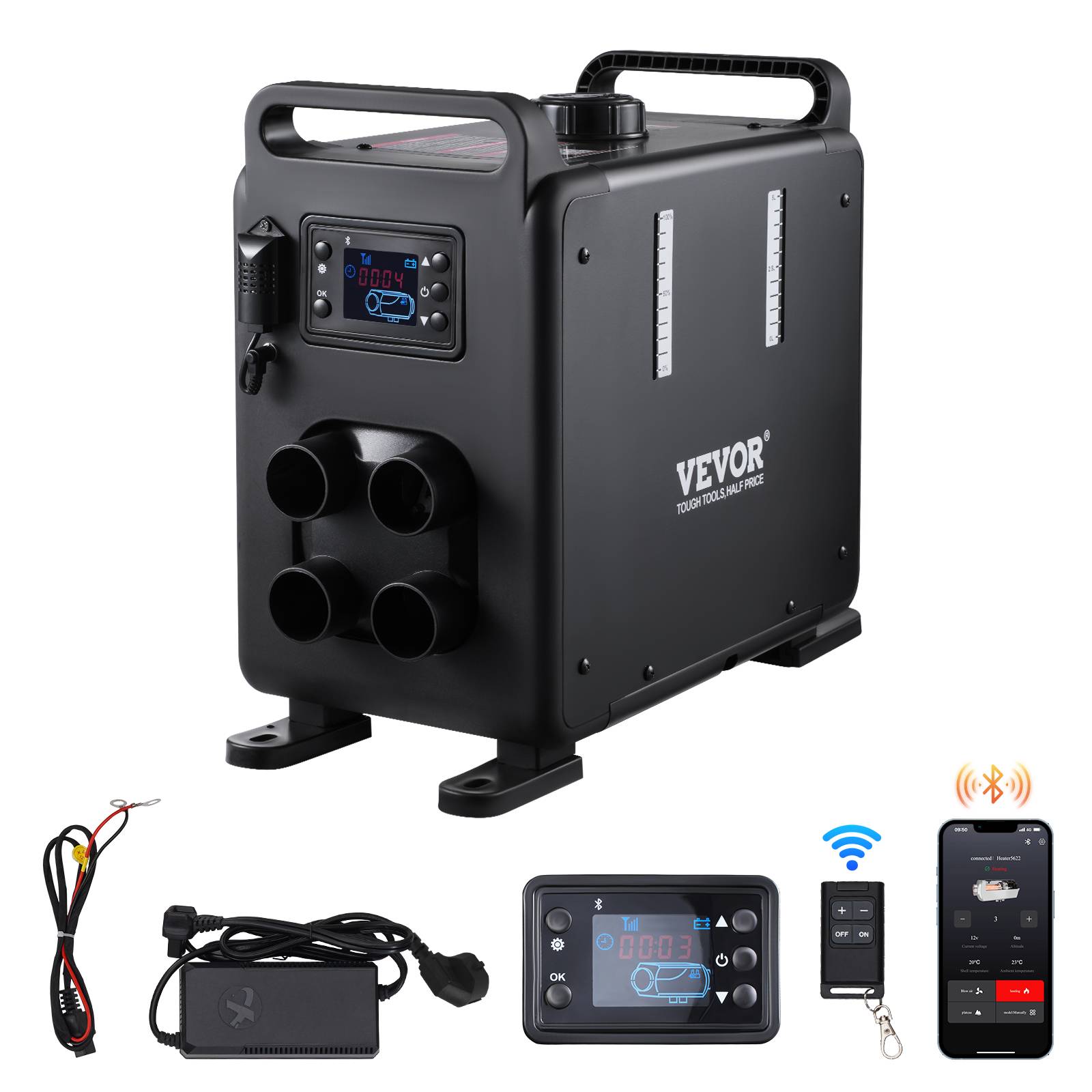 Vevor - VEVOR Chauffage diesel 8kW 12/24V, Bluetooth, télécom., écran, alarme CO, vertical