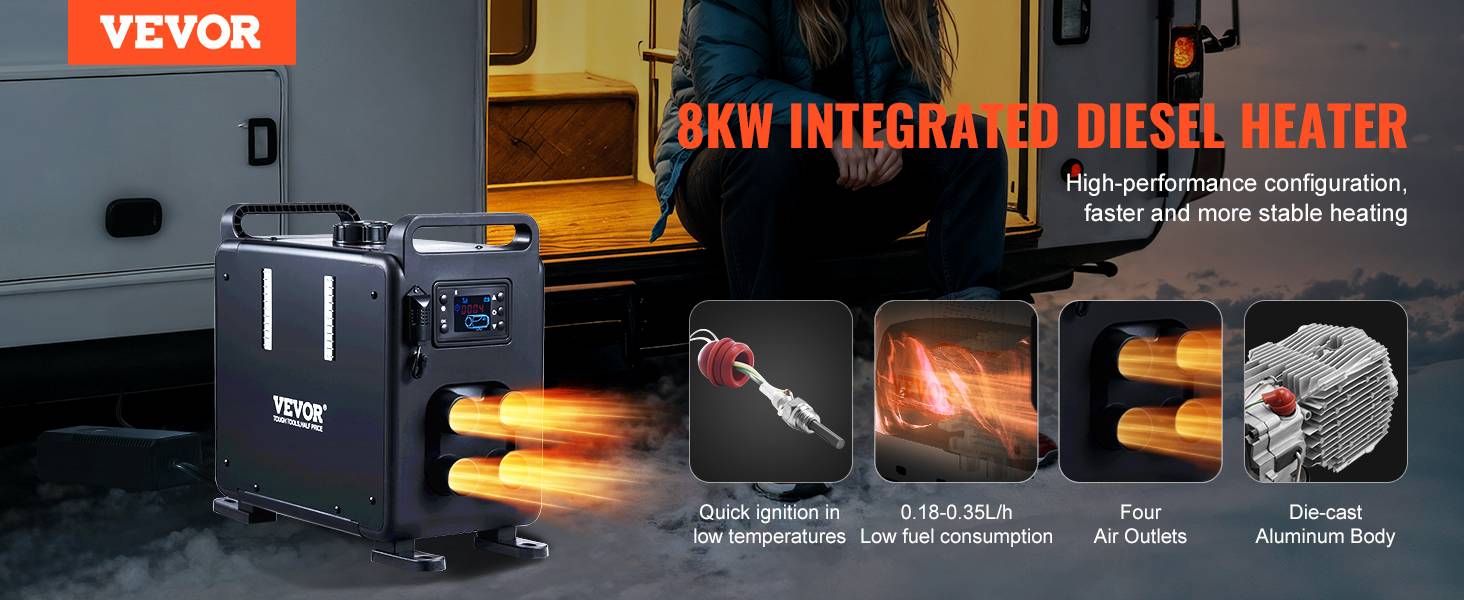Vevor - VEVOR Chauffage diesel 8kW 12/24V, Bluetooth, télécom., écran, alarme CO, vertical - Image 9