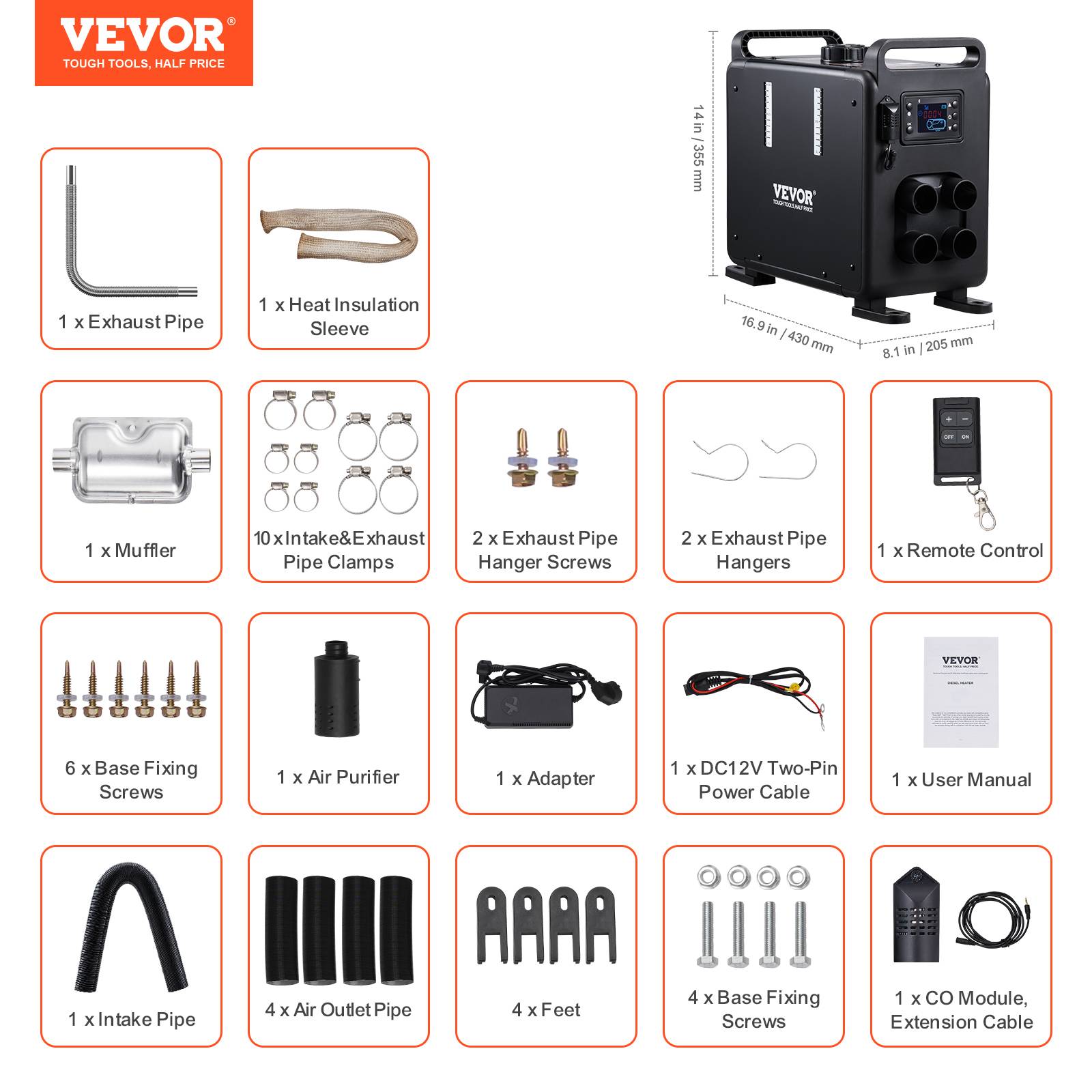 Vevor - VEVOR Chauffage diesel 8kW 12/24V, Bluetooth, télécom., écran, alarme CO, vertical - Image 7