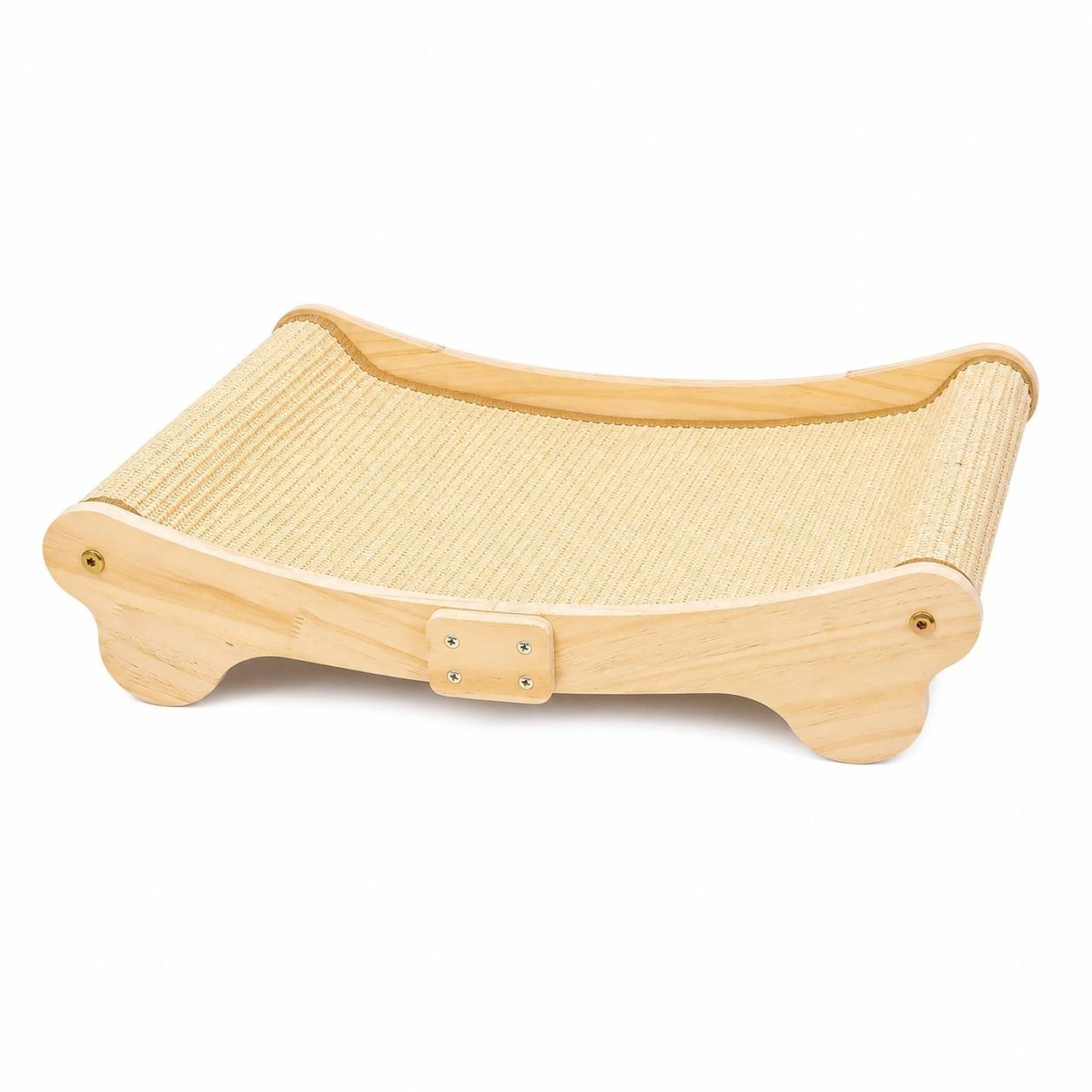 Grattoir Chat Horizontal Bois Hêtre Tissu Sisal 160 Degrés Design Moderne - Image 1
