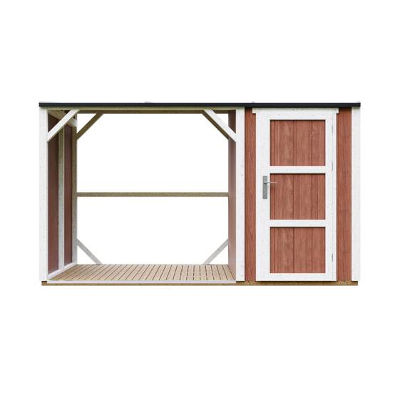 Timbela - Abri à bûches avec remise - 4,14 m² - 345x120xH220 cm - Abri pour bois de chauffage avec rangement - 10 mm d’épaisseur - M985-REDWOOD RED - Timbela - Image 2