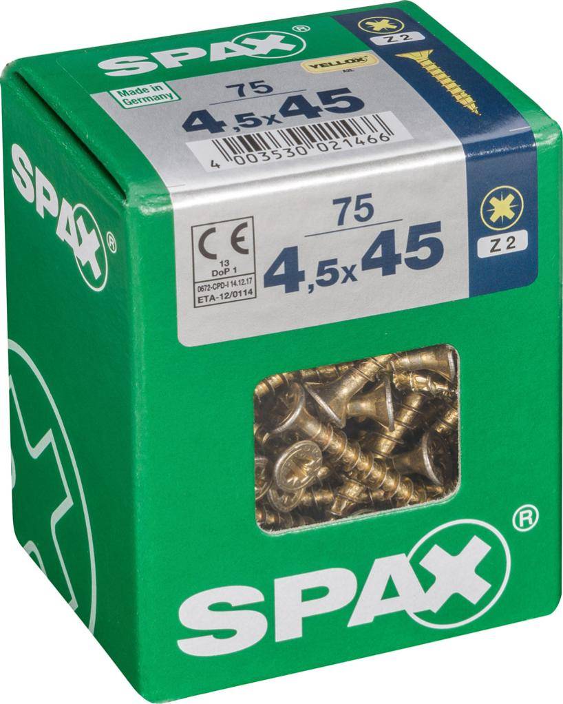 Spax - Lot de 75 vis acier tête fraisée pozidriv SPAX, Diam.4.5 mm x L.45 mm - Image 1