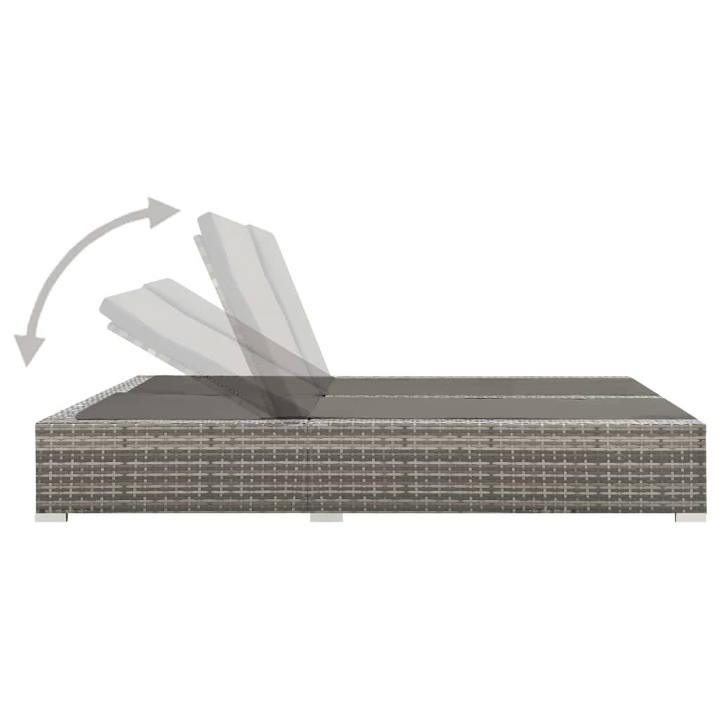 Bain de Soleil Double Large en Résine Tressée avec Dossiers Inclinables et Coussins Moelleux Gris – ComfortXL Outdoor Living - Image 3
