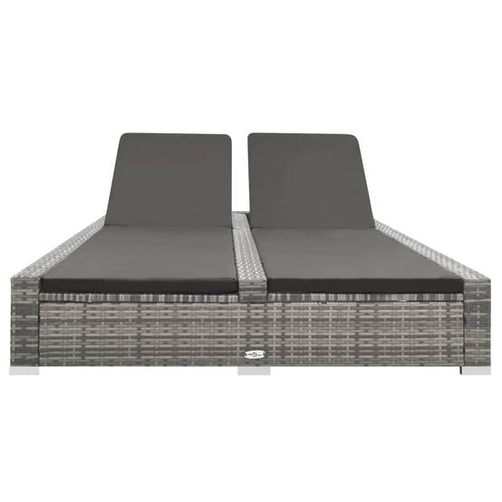 Bain de Soleil Double Large en Résine Tressée avec Dossiers Inclinables et Coussins Moelleux Gris – ComfortXL Outdoor Living - Image 2