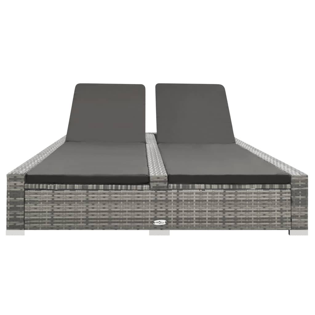 Bain de Soleil Double Large en Résine Tressée avec Dossiers Inclinables et Coussins Moelleux Gris – ComfortXL Outdoor Living - Image 2