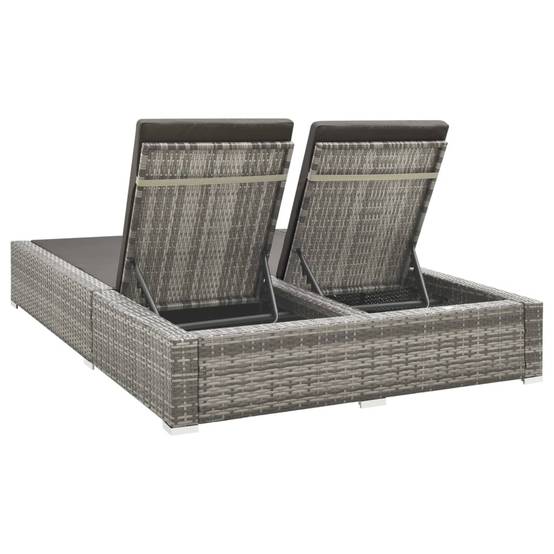 Bain de Soleil Double Large en Résine Tressée avec Dossiers Inclinables et Coussins Moelleux Gris – ComfortXL Outdoor Living - Image 4