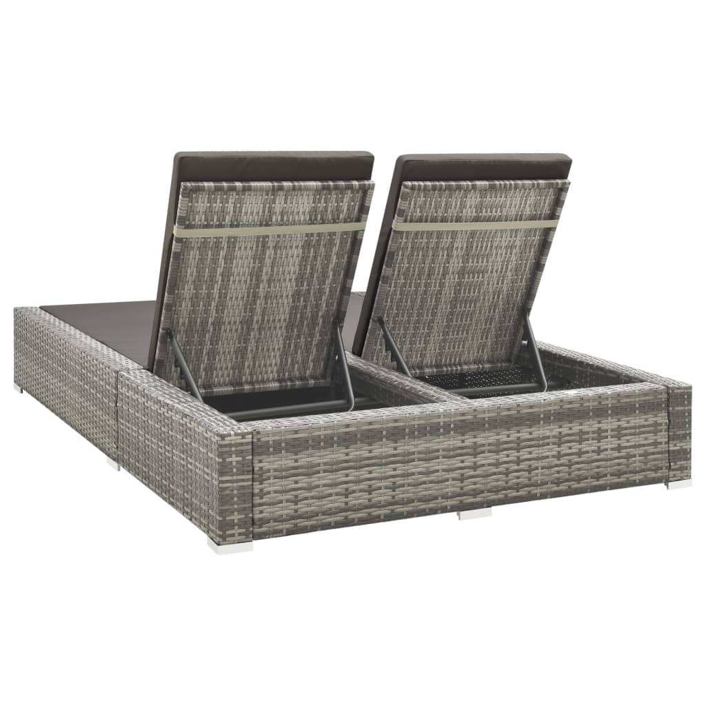 Bain de Soleil Double Large en Résine Tressée avec Dossiers Inclinables et Coussins Moelleux Gris – ComfortXL Outdoor Living - Image 4