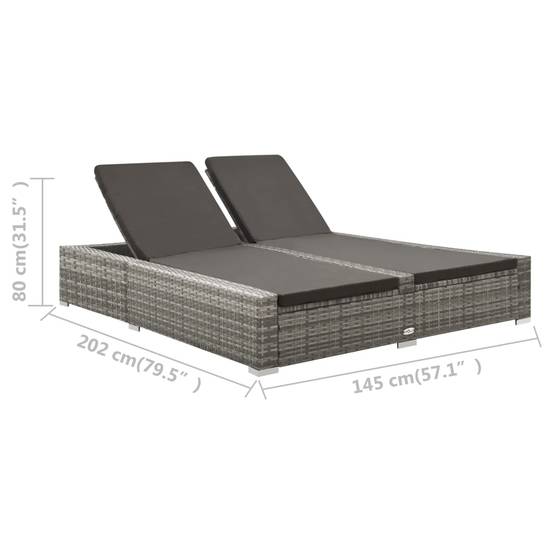 Bain de Soleil Double Large en Résine Tressée avec Dossiers Inclinables et Coussins Moelleux Gris – ComfortXL Outdoor Living - Image 7