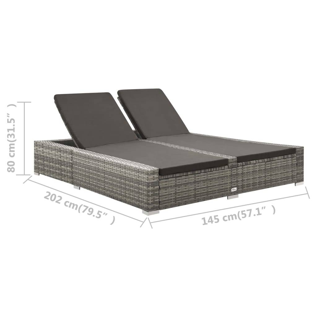 Bain de Soleil Double Large en Résine Tressée avec Dossiers Inclinables et Coussins Moelleux Gris – ComfortXL Outdoor Living - Image 7