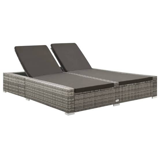 Bain de Soleil Double Large en Résine Tressée avec Dossiers Inclinables et Coussins Moelleux Gris – ComfortXL Outdoor Living - Image 1
