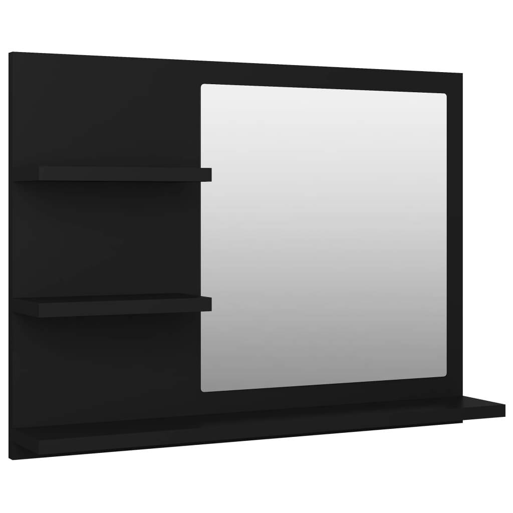 Miroir de salle de bain étagère 60 x 10,5 x 45 cm aggloméré noir - Image 1