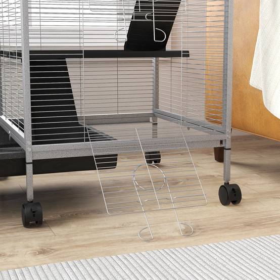 Cage rongeur métal pour furet et chinchilla 4 niveaux sur roulettes 52x113cm gris clair - ComfortXL Outdoor Living - Image 10