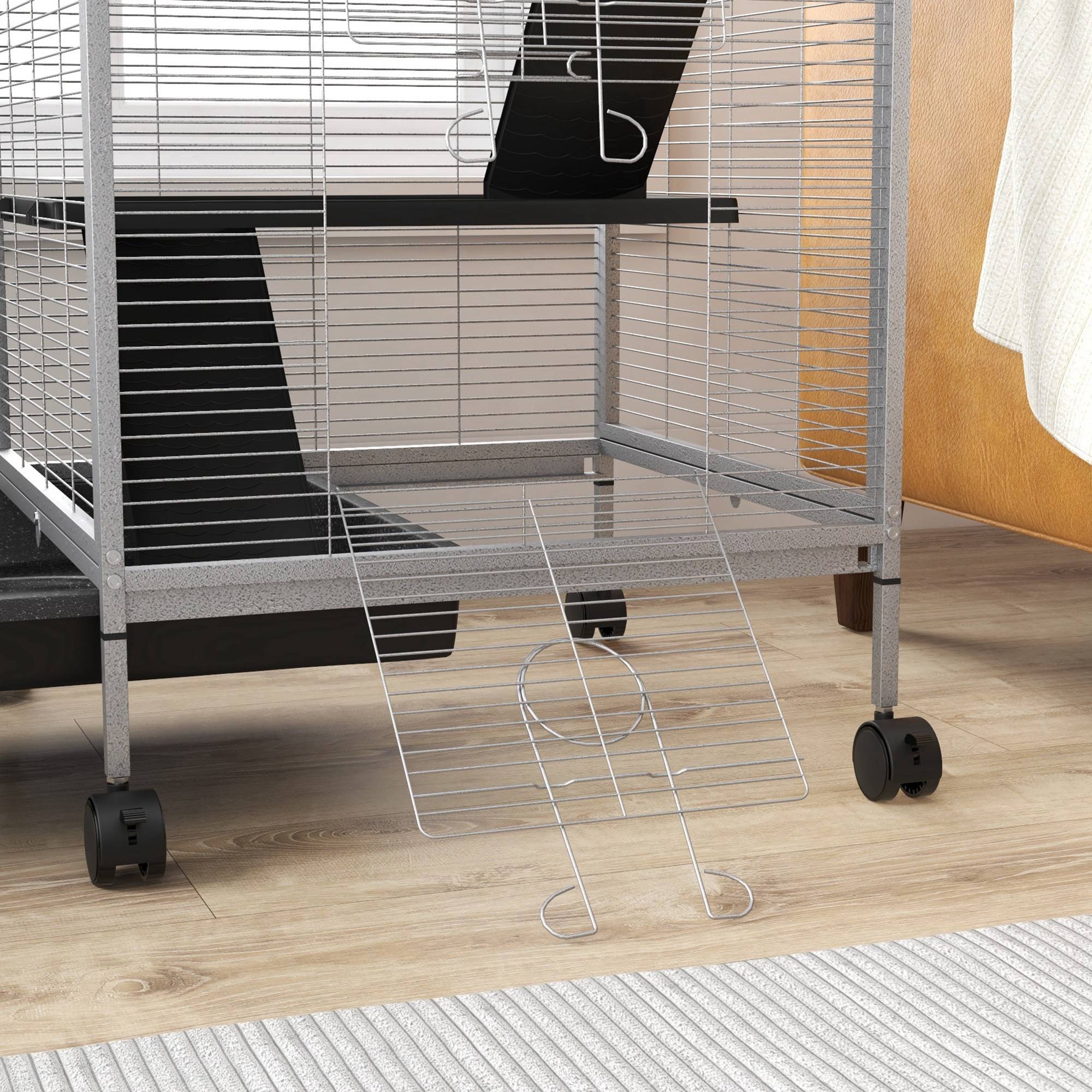Cage rongeur métal pour furet et chinchilla 4 niveaux sur roulettes 52x113cm gris clair - ComfortXL Outdoor Living - Image 10