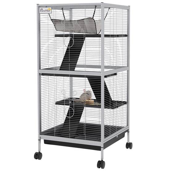 Cage rongeur métal pour furet et chinchilla 4 niveaux sur roulettes 52x113cm gris clair - ComfortXL Outdoor Living - Image 2