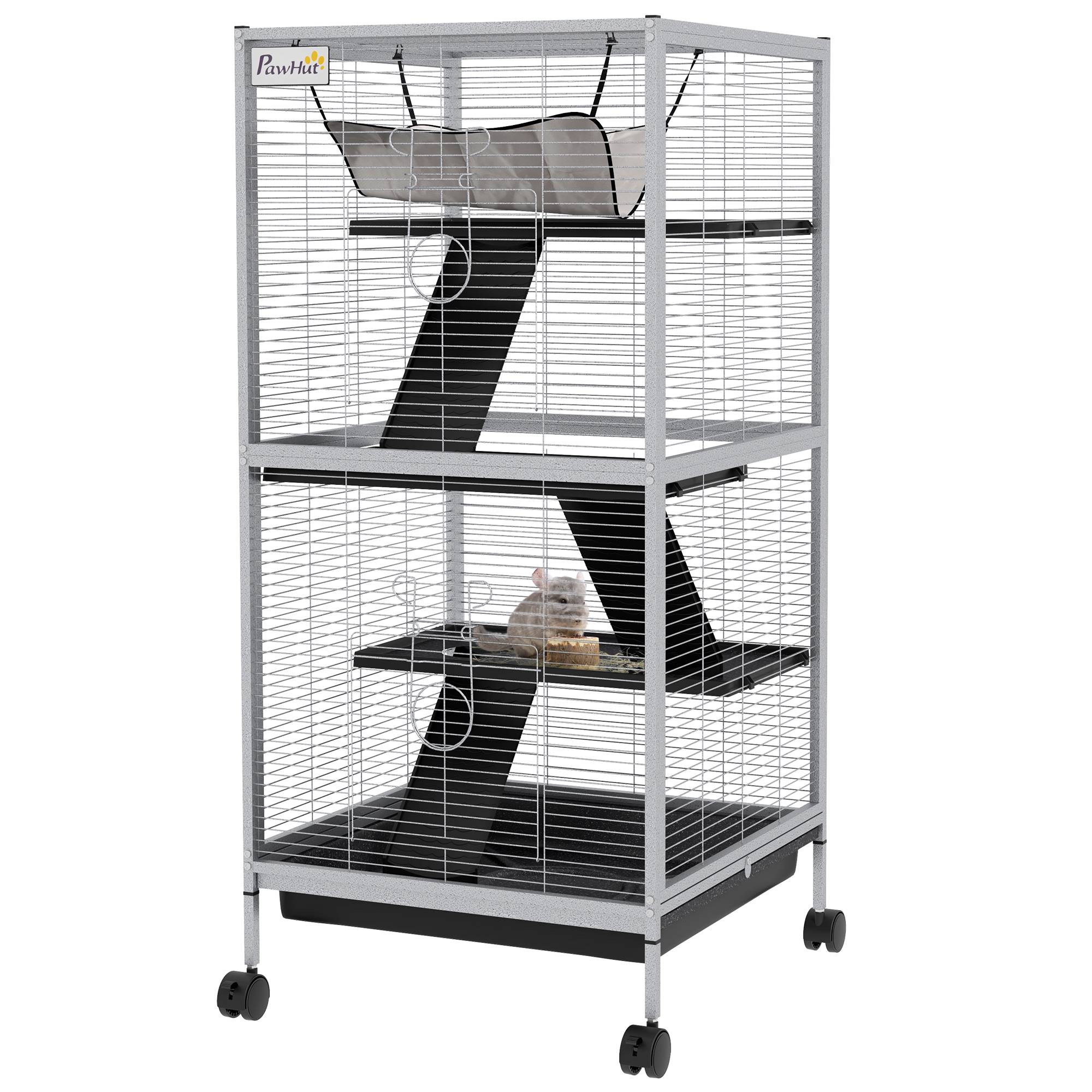 Cage rongeur métal pour furet et chinchilla 4 niveaux sur roulettes 52x113cm gris clair - ComfortXL Outdoor Living - Image 2