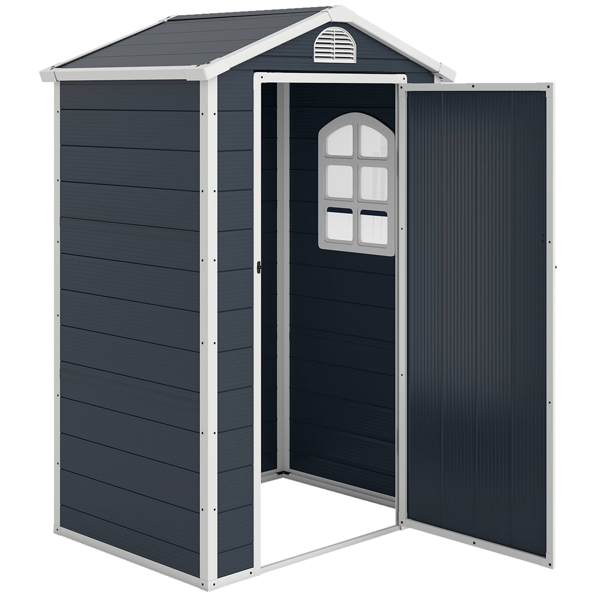 Sans Marque - Abri jardin 1,1m² outils toit pente 134x104x204 cm plastique porte verrouillable ventilation fenêtre gris foncé - Image 2