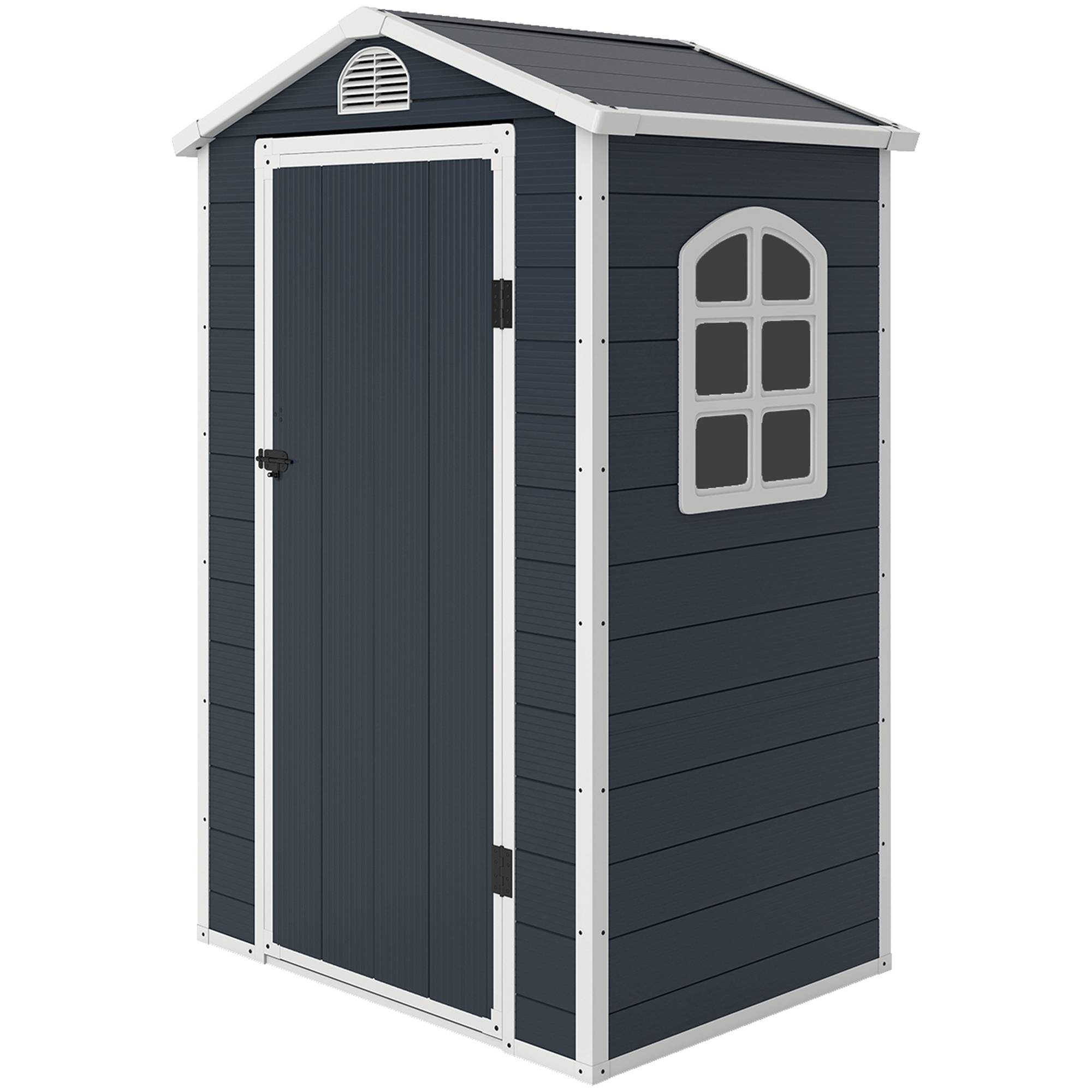 Sans Marque - Abri jardin 1,1m² outils toit pente 134x104x204 cm plastique porte verrouillable ventilation fenêtre gris foncé - Image 1