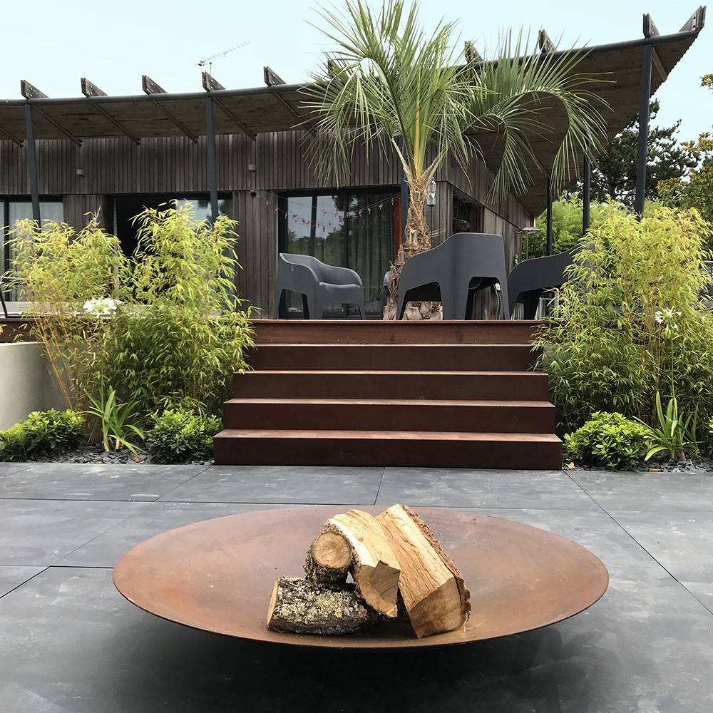Decklinea - Brasero extérieur 120 cm - Acier Corten - Chauffage Exterieur - Feu de Bois - Effet Rouille - H : 21 cm - Resistant au gel - Image 3