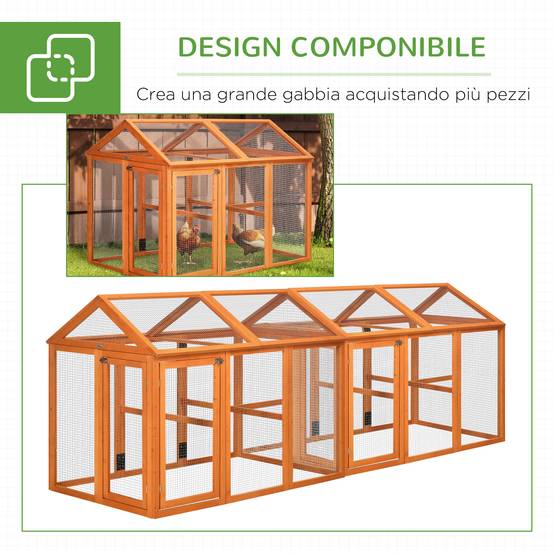 Poulailler en bois avec plusieurs portes et grillage métallique, 140 x 88,5 x 106 cm, orange - Image 9