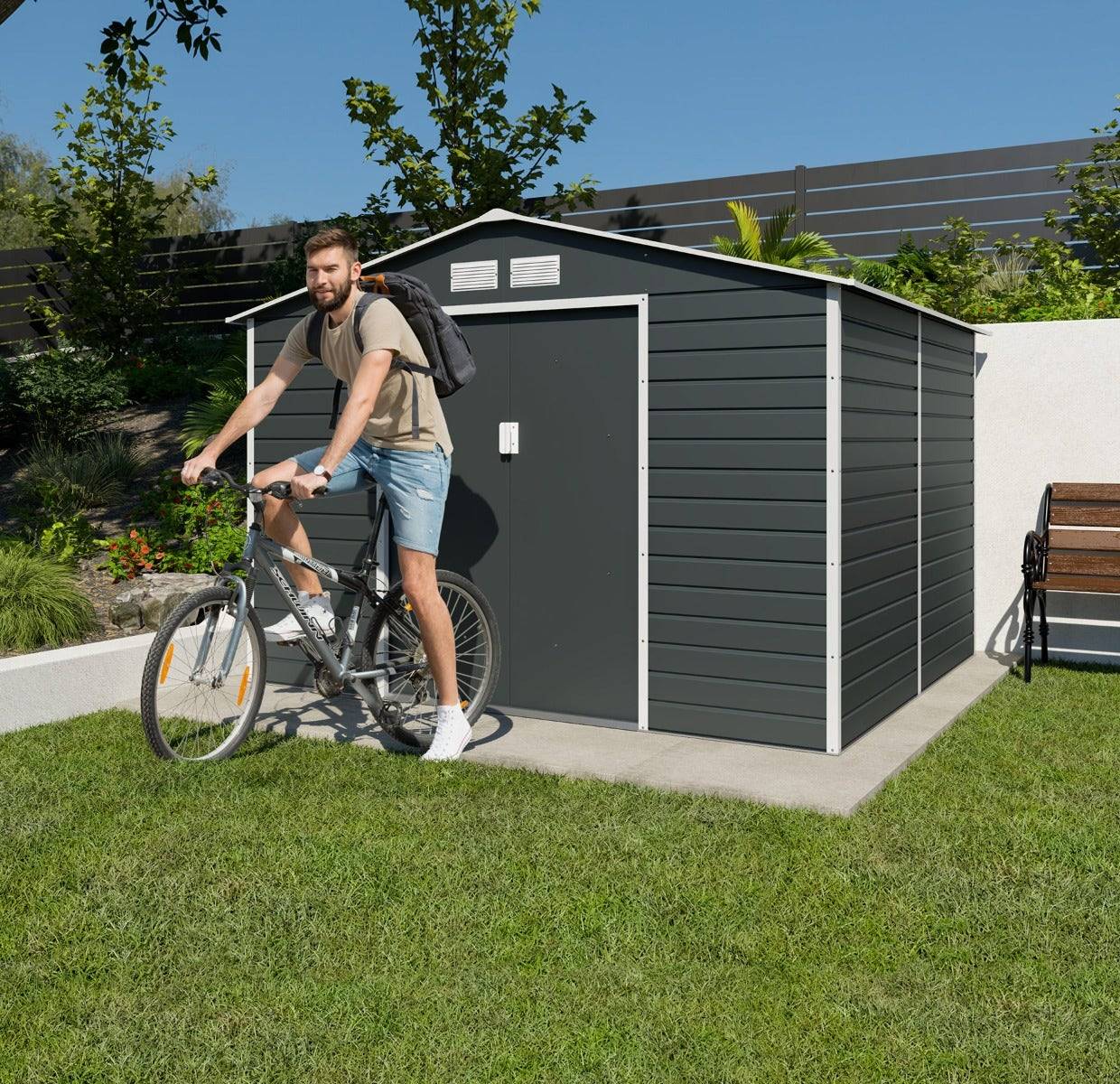 Abri de jardin métal gris 6,5 m2 + kit d'ancrage - Image 4