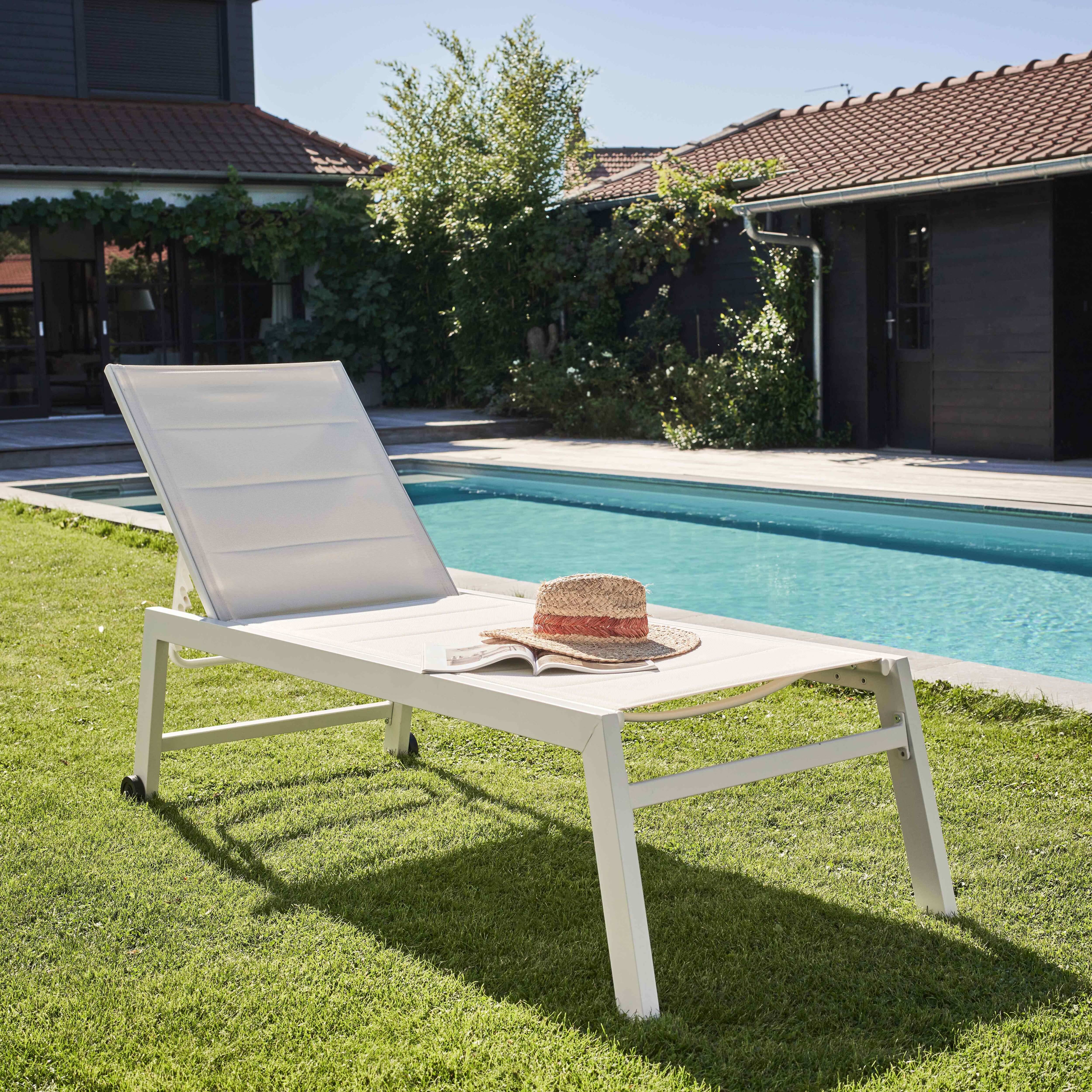 Oviala - Lot de 2 bains de soleil en aluminium et textilène blanc Nouméa - Oviala - Image 6
