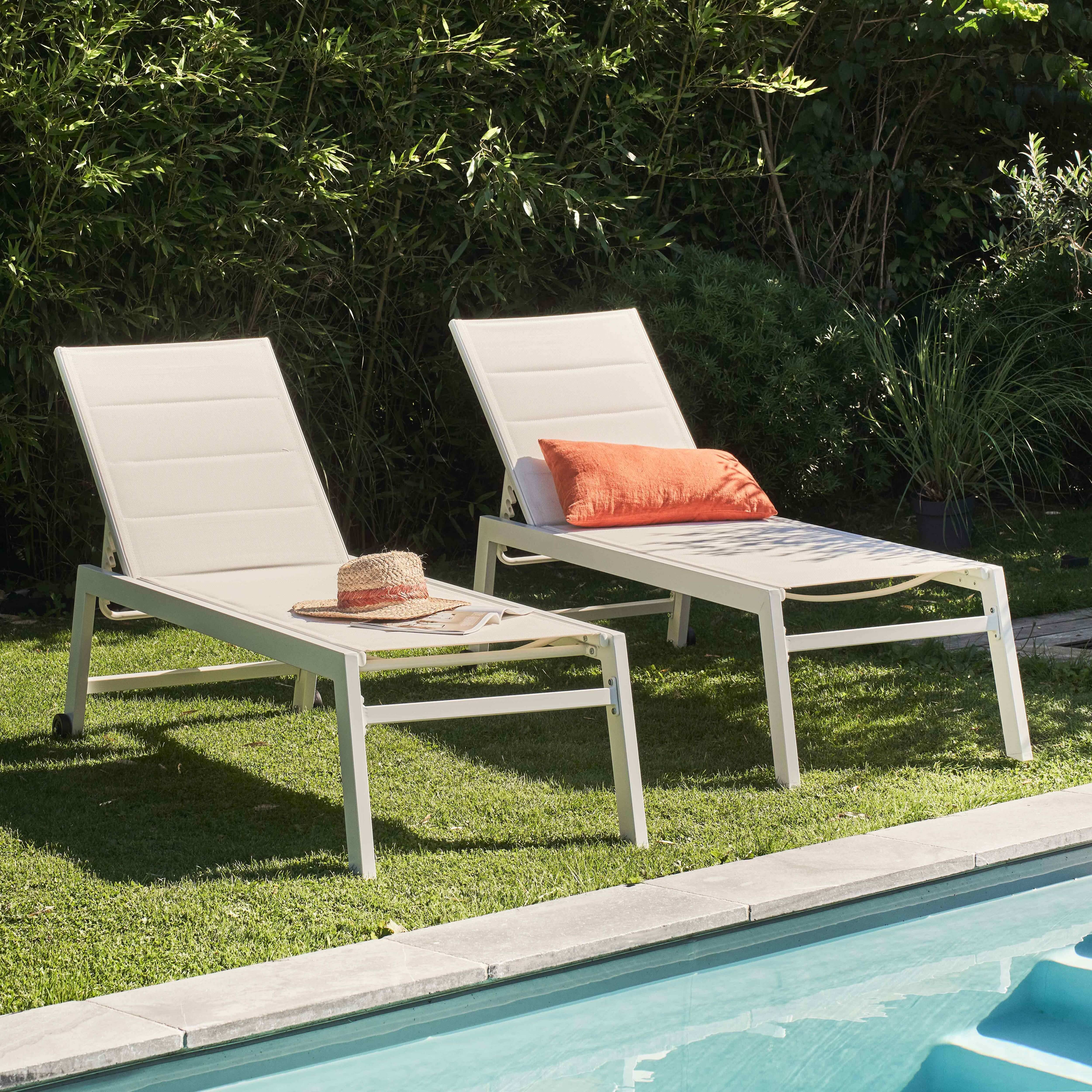 Oviala - Lot de 2 bains de soleil en aluminium et textilène blanc Nouméa - Oviala - Image 2
