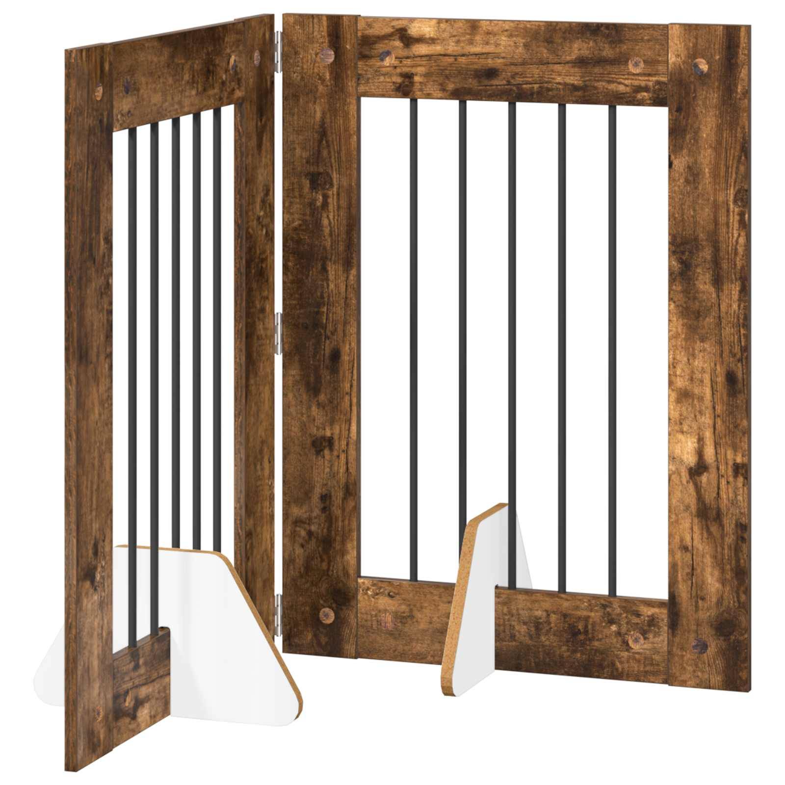 ComfortXL - Barrière Sécurité Chien Bois Intérieur Pliable Modulable Chêne Fumé 120cm - ComfortXL Outdoor Living - Image 2